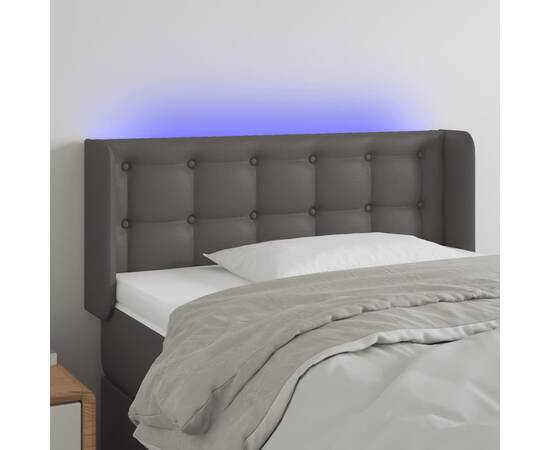 Tăblie de pat cu led, gri, 83x16x78/88 cm, piele ecologică