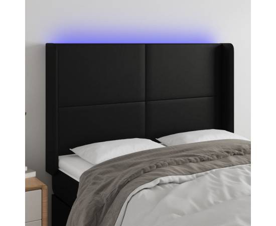 Tăblie de pat cu led, negru, 147x16x118/128 cm, piele ecologică