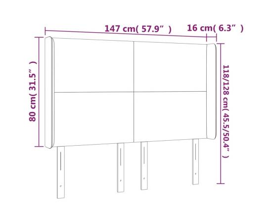 Tăblie de pat cu led, negru, 147x16x118/128 cm, piele ecologică, 6 image