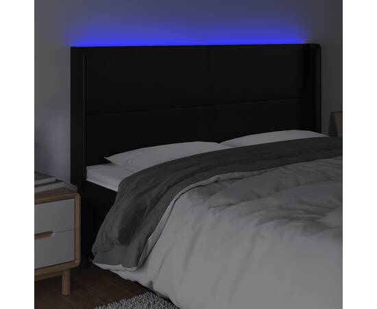 Tăblie de pat cu led, negru, 163x16x118/128 cm, piele ecologică, 4 image