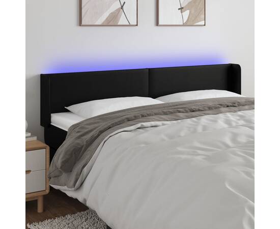 Tăblie de pat cu led, negru, 163x16x78/88 cm, piele ecologică