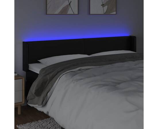 Tăblie de pat cu led, negru, 163x16x78/88 cm, piele ecologică, 4 image