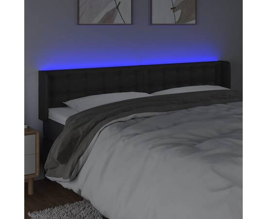 Tăblie de pat cu led, negru, 183x16x78/88 cm, piele ecologică, 4 image