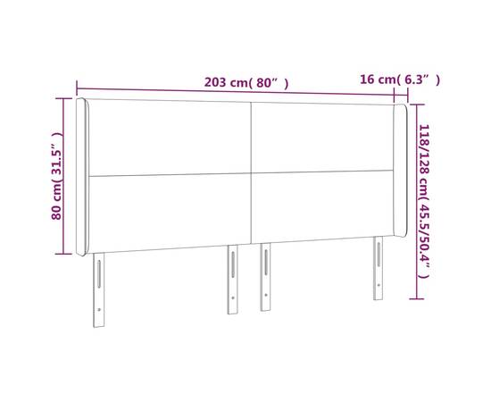 Tăblie de pat cu led, negru, 203x16x118/128 cm, piele ecologică, 6 image