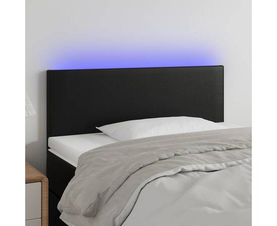 Tăblie de pat cu led, negru, 80x5x78/88 cm, piele ecologică