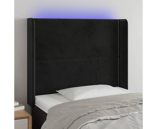 Tăblie de pat cu led, negru, 83x16x118/128 cm, catifea