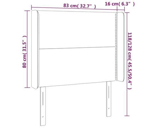 Tăblie de pat cu led, negru, 83x16x118/128 cm, catifea, 6 image