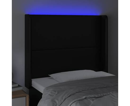 Tăblie de pat cu led, negru, 83x16x118/128 cm, piele ecologică, 4 image