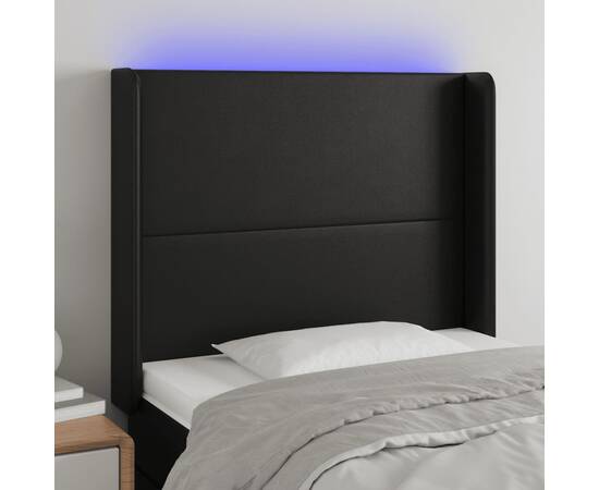 Tăblie de pat cu led, negru, 93x16x118/128 cm, piele ecologică