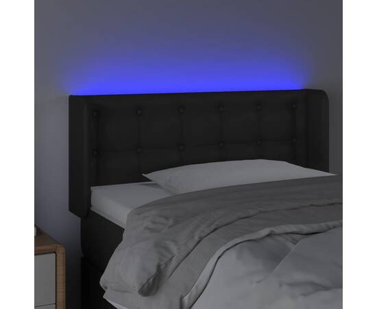 Tăblie de pat cu led, negru, 93x16x78/88 cm, piele ecologică, 4 image