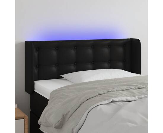 Tăblie de pat cu led, negru, 93x16x78/88 cm, piele ecologică