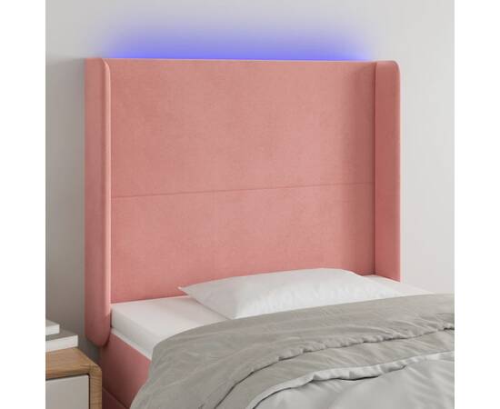 Tăblie de pat cu led, roz, 83x16x118/128 cm, catifea
