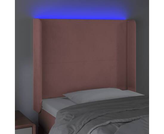 Tăblie de pat cu led, roz, 83x16x118/128 cm, catifea, 4 image