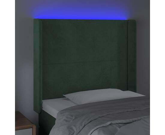 Tăblie de pat cu led, verde închis, 93x16x118/128cm, catifea, 4 image