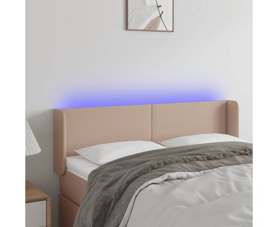 Tăblie de pat cu led cappuccino 147x16x78/88 cm piele ecologică