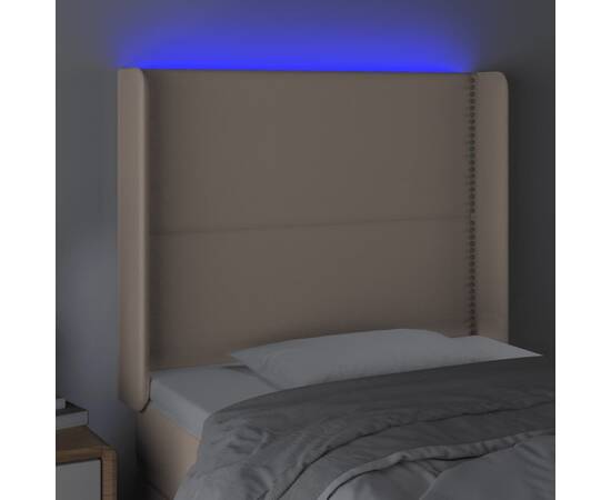 Tăblie de pat cu led cappuccino 83x16x118/128cm piele ecologică, 4 image