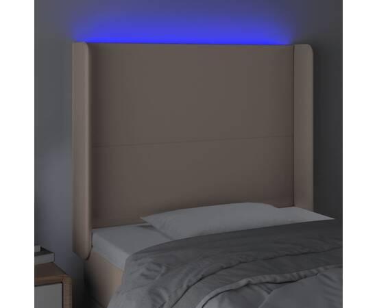 Tăblie de pat cu led cappuccino 93x16x118/128cm piele ecologică, 4 image