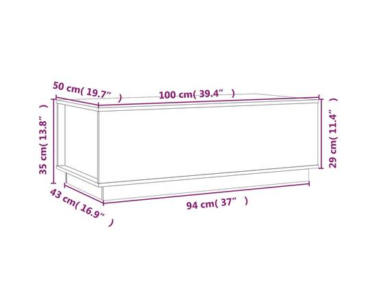Măsuță de cafea, 100x50x35 cm, din lemn masiv de pin, 10 image