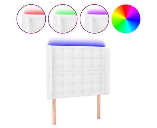 Tăblie de pat cu led, alb, 103x16x118/128 cm, piele ecologică, 2 image