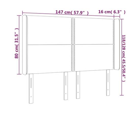 Tăblie de pat cu led, alb, 147x16x118/128 cm, piele ecologică, 6 image