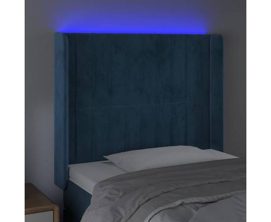 Tăblie de pat cu led, albastru închis, 103x16x118/128cm catifea, 4 image