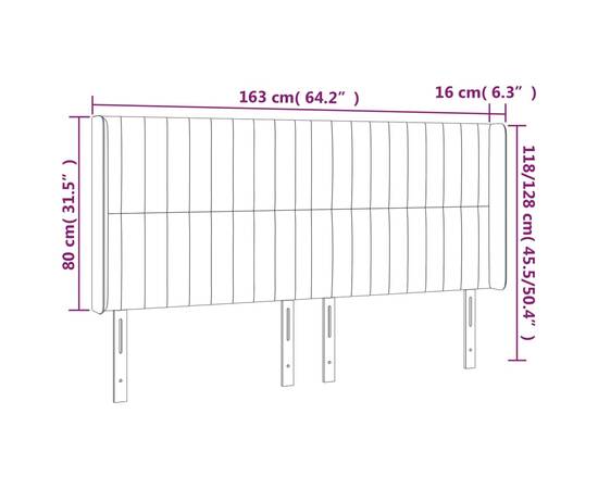 Tăblie de pat cu led, albastru închis, 163x16x118/128cm catifea, 7 image