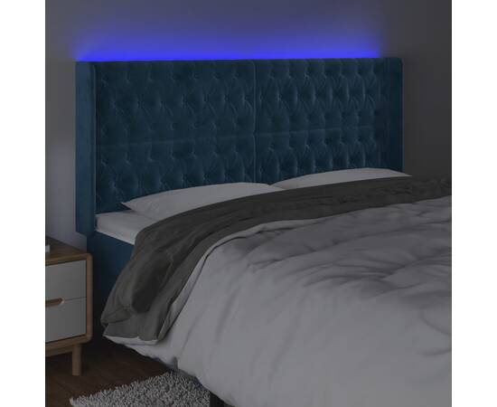 Tăblie de pat cu led, albastru închis, 183x16x118/128cm catifea, 4 image