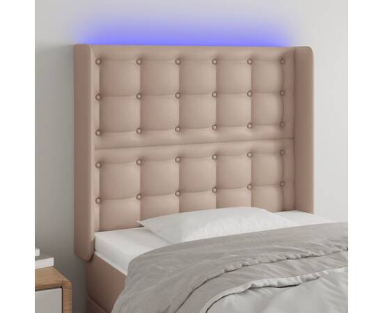Tăblie de pat cu led, cappuccino, 103x16x118/128 cm, piele eco