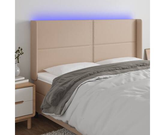 Tăblie de pat cu led, cappuccino, 203x16x118/128 cm, piele eco