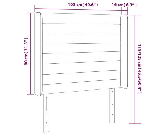 Tăblie de pat cu led, gri închis, 103x16x118/128 cm, catifea, 6 image