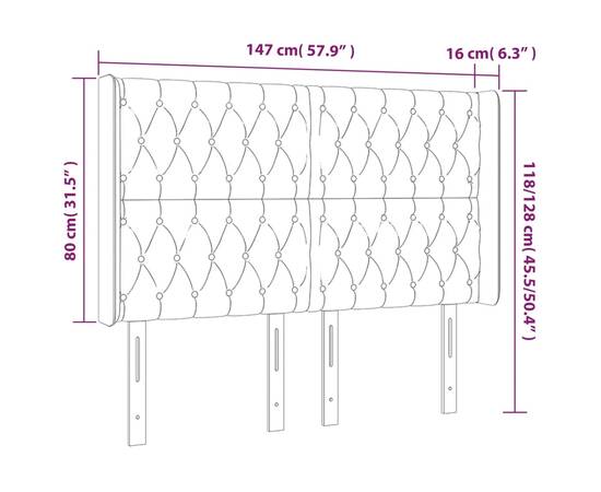 Tăblie de pat cu led, gri închis, 147x16x118/128 cm, textil, 6 image