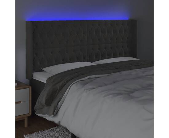 Tăblie de pat cu led, gri închis, 183x16x118/128 cm, catifea, 4 image