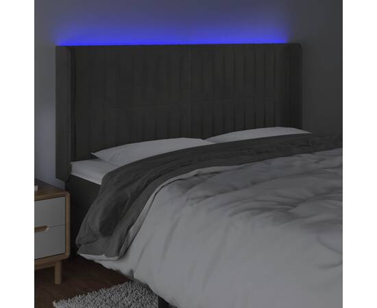 Tăblie de pat cu led, gri închis, 203x16x118/128 cm, catifea, 4 image