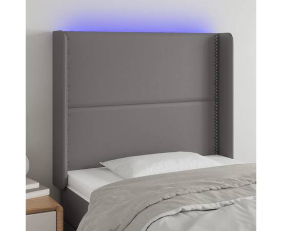 Tăblie de pat cu led, gri, 103x16x118/128 cm, piele ecologică