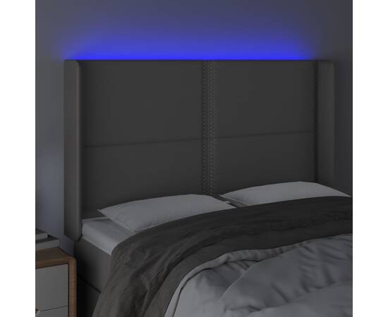 Tăblie de pat cu led, gri, 147x16x118/128 cm, piele ecologică, 4 image
