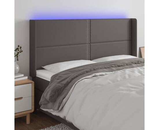 Tăblie de pat cu led, gri, 183x16x118/128 cm, piele ecologică