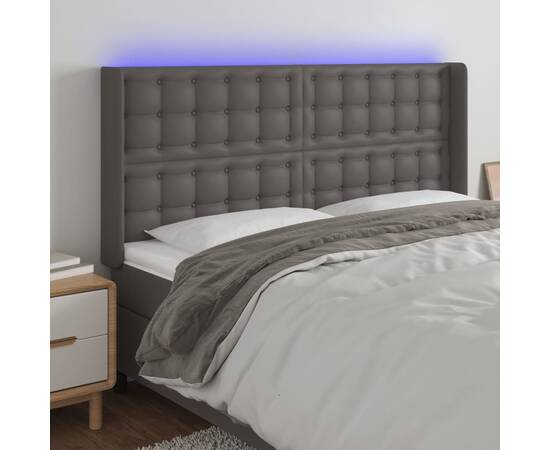 Tăblie de pat cu led, gri, 183x16x118/128 cm, piele ecologică