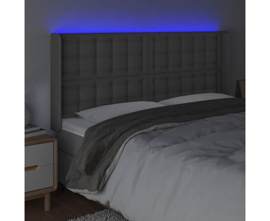 Tăblie de pat cu led, gri, 183x16x118/128 cm, piele ecologică, 4 image