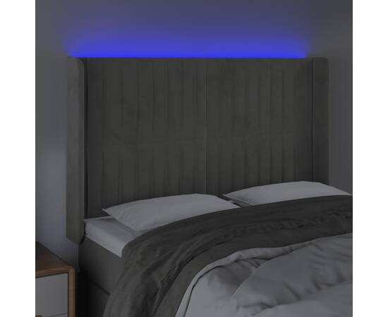Tăblie de pat cu led, gri deschis, 147x16x118/128 cm, catifea, 4 image