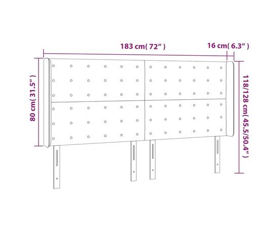 Tăblie de pat cu led, gri deschis, 183x16x118/128 cm, catifea, 6 image