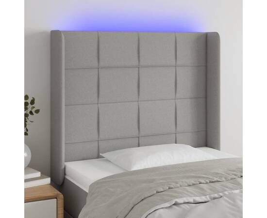 Tăblie de pat cu led, gri deschis, 83x16x118/128 cm, textil