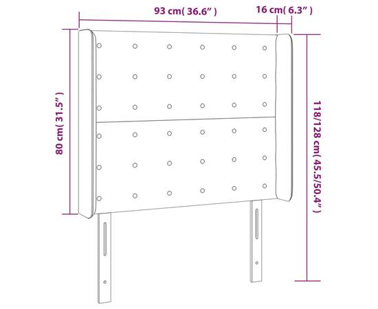 Tăblie de pat cu led, gri deschis, 93x16x118/128 cm, catifea, 6 image