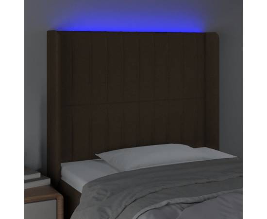 Tăblie de pat cu led, maro închis, 93x16x118/128 cm, textil, 4 image