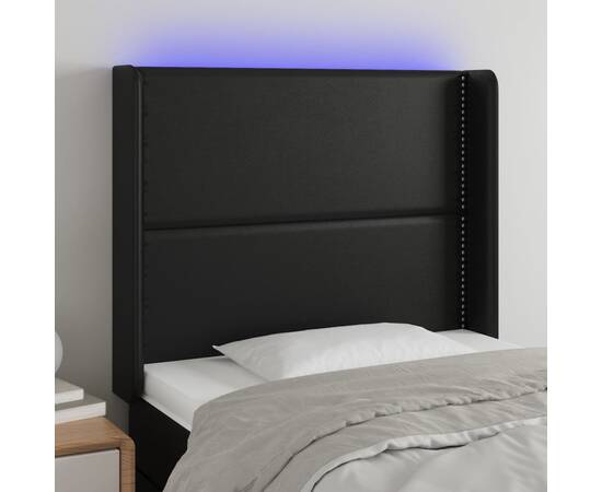 Tăblie de pat cu led, negru, 103x16x118/128 cm, piele ecologică