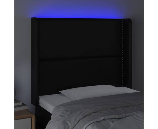 Tăblie de pat cu led, negru, 103x16x118/128 cm, piele ecologică, 4 image