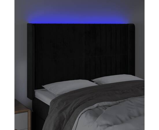 Tăblie de pat cu led, negru, 147x16x118/128 cm, catifea, 4 image