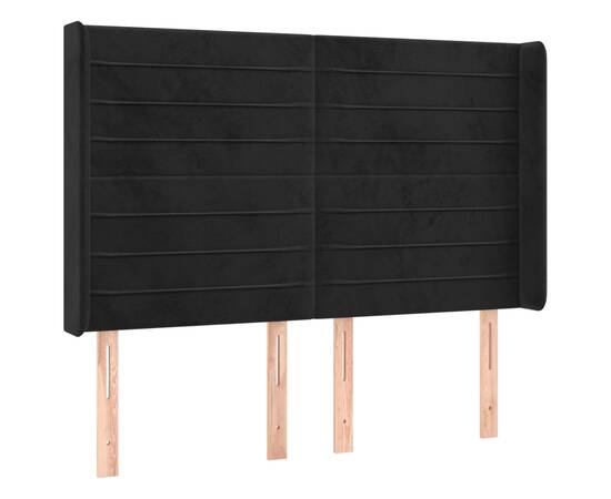 Tăblie de pat cu led, negru, 147x16x118/128 cm, catifea, 3 image