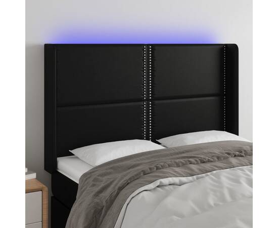 Tăblie de pat cu led, negru, 147x16x118/128 cm, piele ecologică