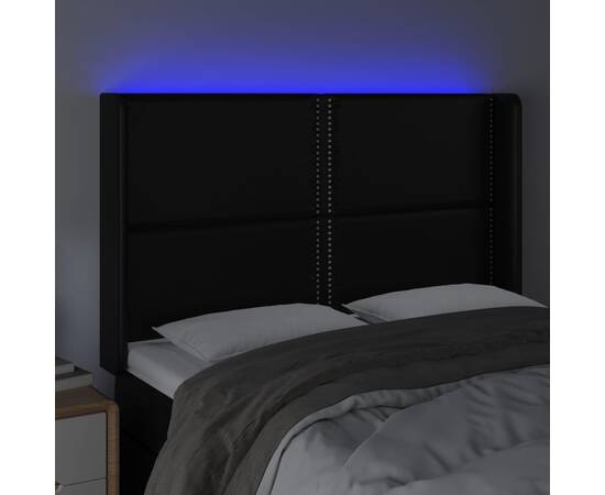 Tăblie de pat cu led, negru, 147x16x118/128 cm, piele ecologică, 4 image