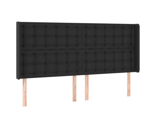 Tăblie de pat cu led, negru, 183x16x118/128 cm, piele ecologică, 3 image